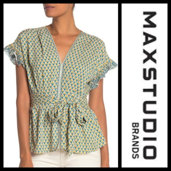 Max Studio Tops - Max Studio Ruffle Sleeve Print Top NWT